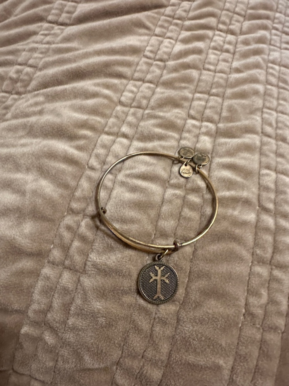 Alex and Ani Gold Tone Cross Charm Expandable Bangle Bracelet
